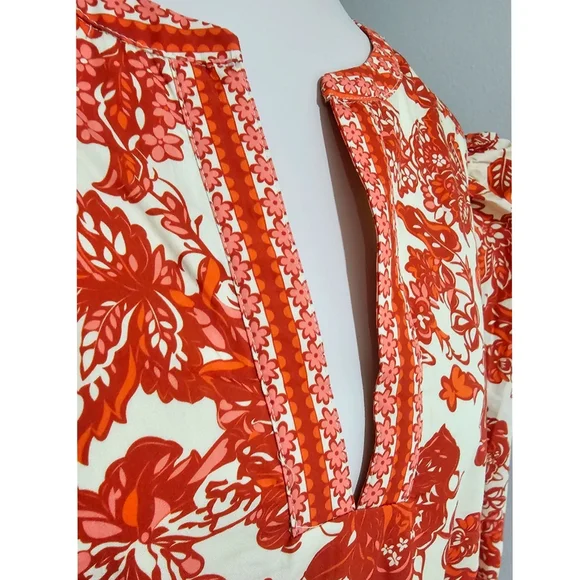 Avara Malanie Orange Allover Floral Print Cotton Puff Sleeve Fall Dress - Picture 5 of 9